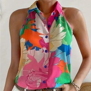 SHEIN NEW Vibrant Polyester Women's Halterneck Top